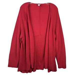 Chico's Red Open Front Cardigan Sweater Women's Size 3 Rib Knit Cozy Valentine's